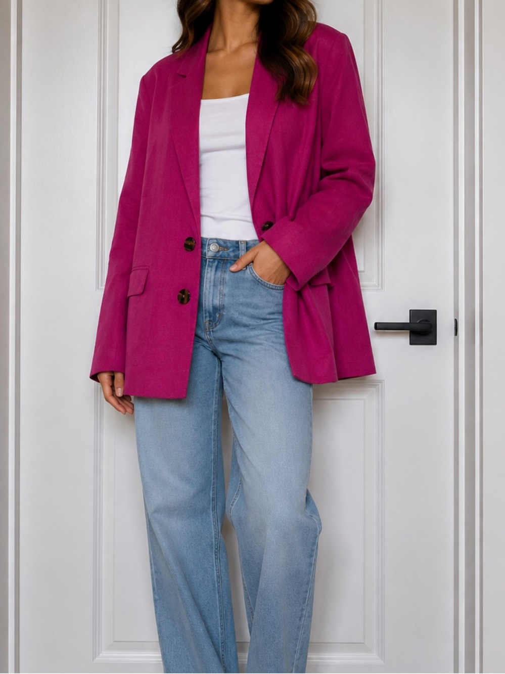 NWOT! FARM RIO LINEN Fuchsia Women's Blazer